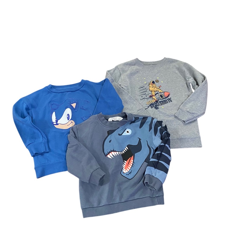 Kids 4T Graphic Sweatshirts Dino Sonic Space Gray Blue 3 Piece Bundle Pullover